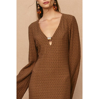Ecru Escape Gold Trim Bell Sleeve Maxi Dress