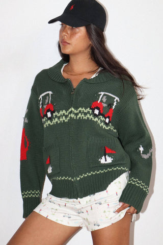 Hole In One Intarsia Zip Sweater