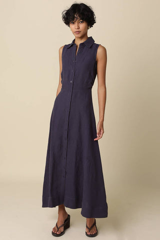 Aimme Button-Front Linen Maxi Dress – front view – Into The Palms boutique