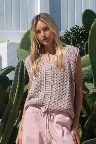 Chunky Knit Button Front Sweater Vest