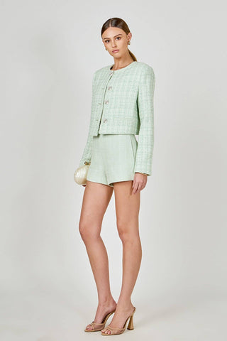 Lemi Tweed Jewel Buttoned Combo Jacket