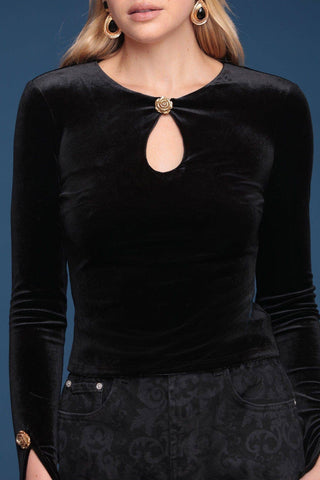 Rose Button Velvet Top