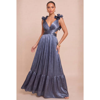 Celestine Slate Blue Ruffle Maxi Dress