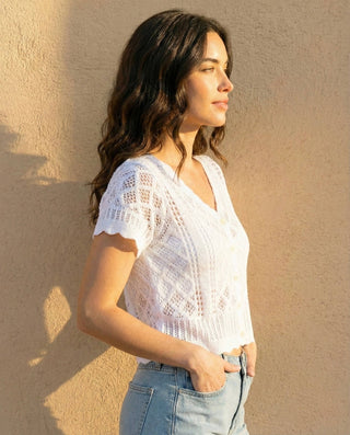 Diamond Openwork Button Front Cardigan Top – view 3 – Into The Palms