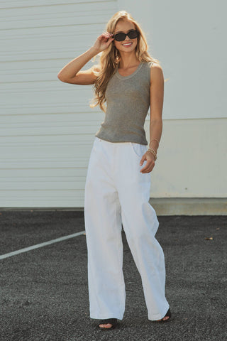 Ribbed Knit Contrast Trim Sweater Tank