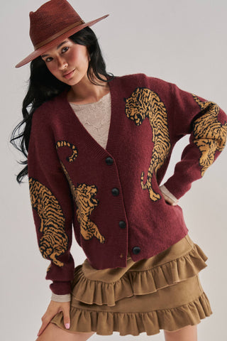 Tiger Jacquard Knit Sweater Cardigan
