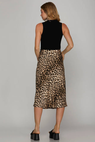 Easy as She Goes Satin Leopard Skirt