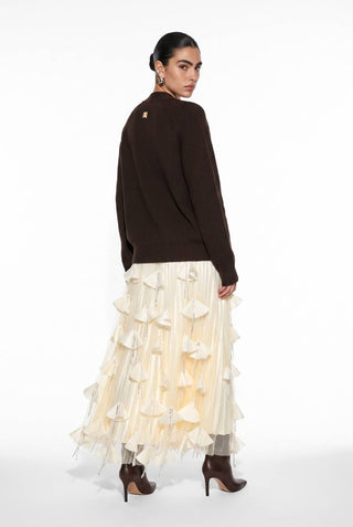 Sculptural Hardware Ribbed Knit Cardigan