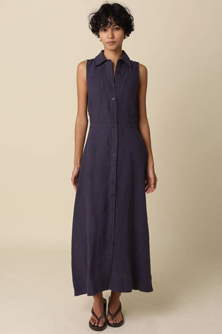 Aimme Button-Front Linen Maxi Dress