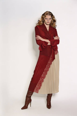 Rosaline Dual-Tone Pleated Lace-Trimmed Wrap Maxi Dress