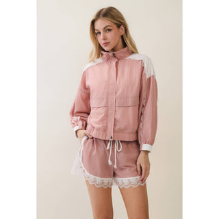 Colette Lace Detail Windbreaker Set in Kelly Green