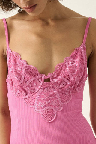 Lace and Rib-Knit Teddy Bodysuit