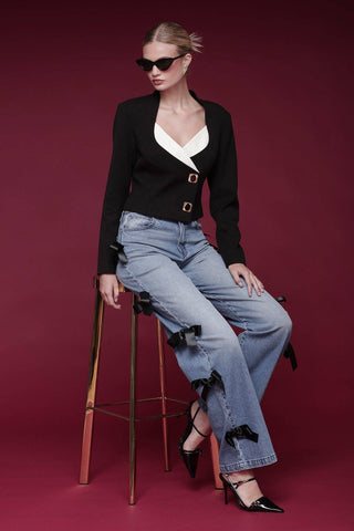 Contrast Lapel Button Blazer