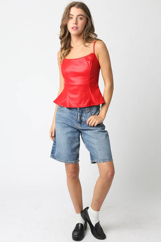 Stacy Faux Leather Peplum Top