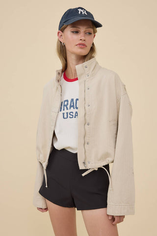 Kennedy Stand Collar Drawstring Hem Jacket