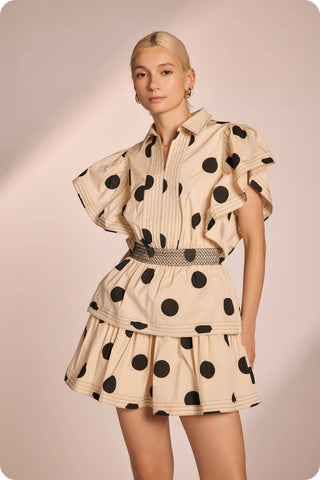 Top Stitch Statement Sleeve Polka Dot Mini Dress