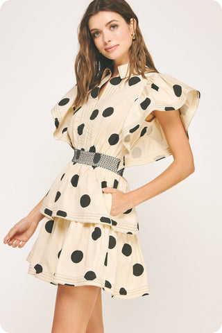 Top Stitch Statement Sleeve Polka Dot Mini Dress