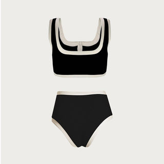 Contrast Trim Bikini Top and Bottom Set