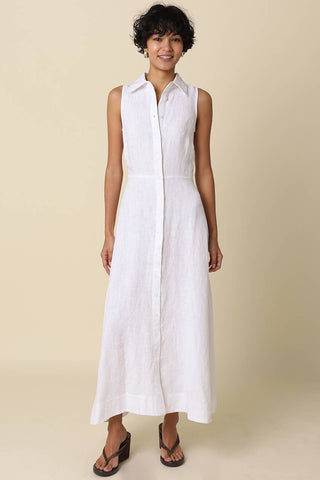 Aimme Button-Front Linen Maxi Dress – side view – Into The Palms boutique