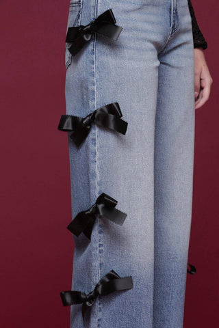Bow Trim Wide Leg Jeans