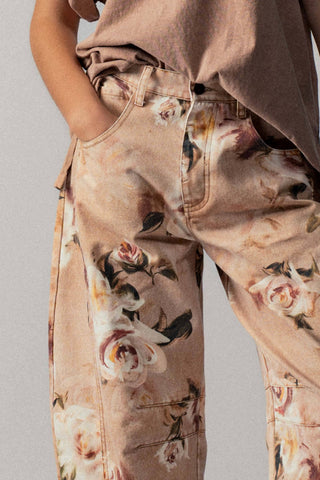 Villa Fiorita Rose Print Wide Leg Jeans