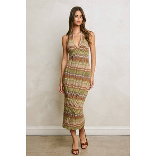 Sparkle Chevron Stripe Halter Knitted Dress