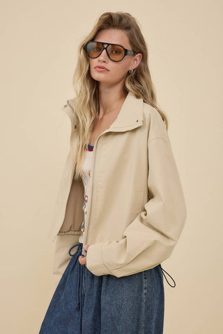 Leighton Stand Collar Drawstring Cotton Jacket