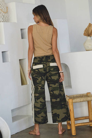 Camo Printed Denim Cropped Pants