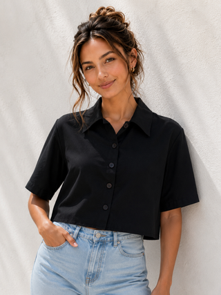 Camden Cropped Short Sleeve Button-Up Blouse