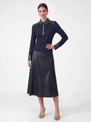 Faux Leather A-Line Midi Skirt