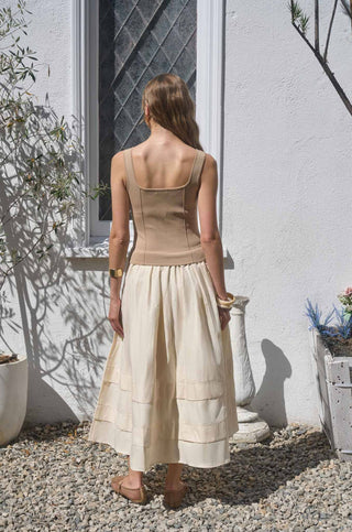 Portofino Mixed Media Button Midi Dress