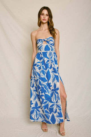 Mykonos Strapless Contrast Binding Maxi Dress – full length view – Into The Palms boutique