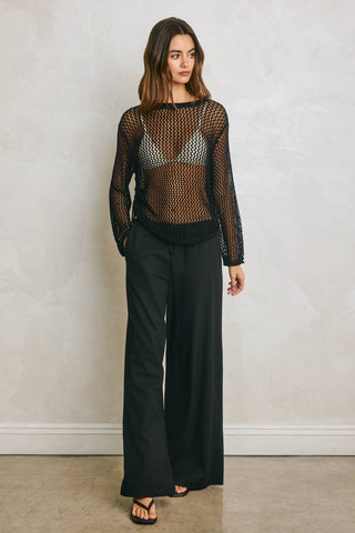 Sami Ruched Side Long Sleeve Open Knitted Top