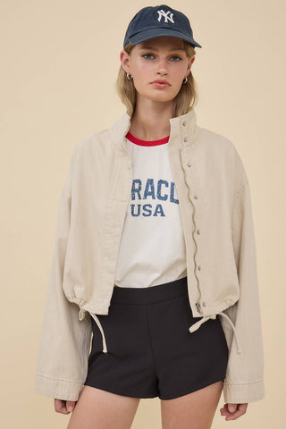 Kennedy Stand Collar Drawstring Hem Jacket