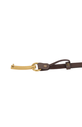 Slim Leather Belt with Bar Buckle and Minimal Gold Hardware