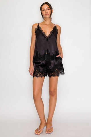 Lace Satin Camisole and Short Set