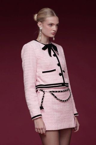 Velvet Trim Tweed Jacket