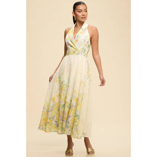 Golden Garden Halter Midi Dress