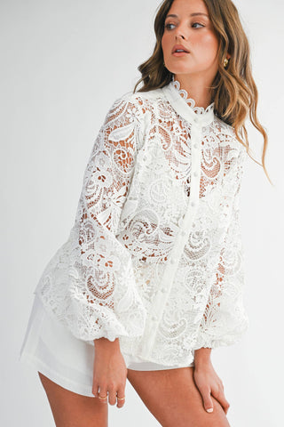 Lace Button-Up Blouse