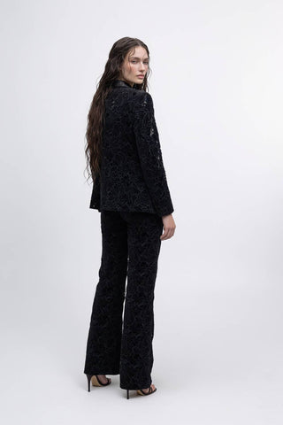 Floral Velvet Lace Satin Lapel Suit Set