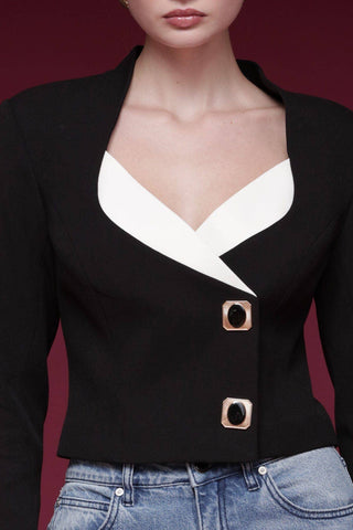 Contrast Lapel Button Blazer