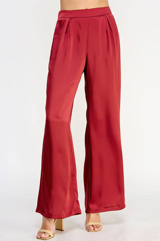 Front Pleat Wide Leg Satin Pants