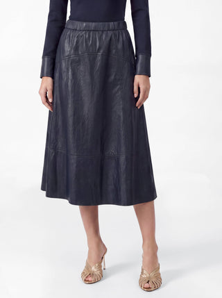 Faux Leather A-Line Midi Skirt
