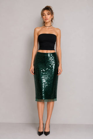 SEQUIN LACE TRIM MIDI SKIRT - PREORDER