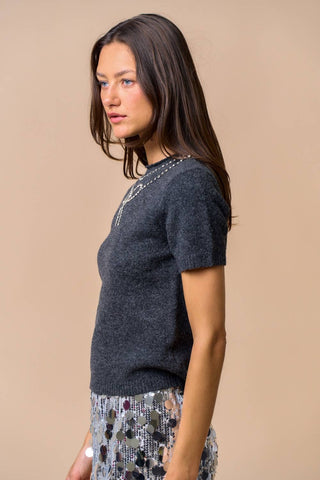 Rhinestone Bow Sweater Top