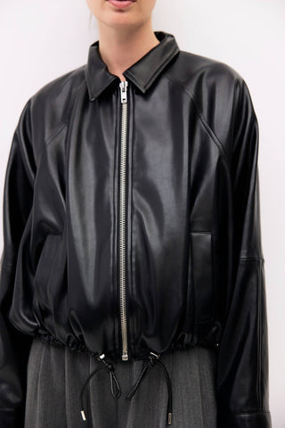 The Lizette Jacket | Pleather Drawstring Bomber Jacket