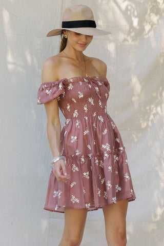 Rosette Bloom Embroidered Mini Dress