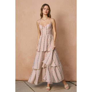 La Rosalie Tiered Maxi Corset Layered Dress – corset detail – Into The Palms boutique