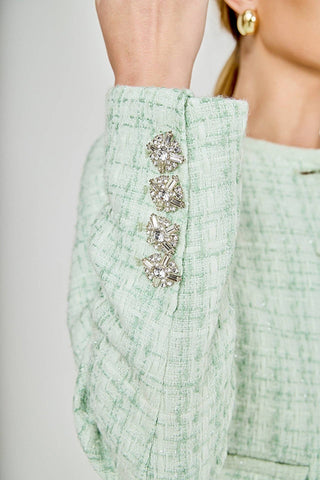 Lemi Tweed Jewel Buttoned Combo Jacket