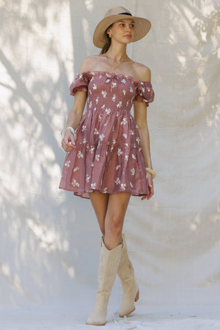 Rosette Bloom Embroidered Mini Dress